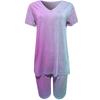 Women's Gradual Change Printing V-Neck Short Sleeve Top And Pants Set