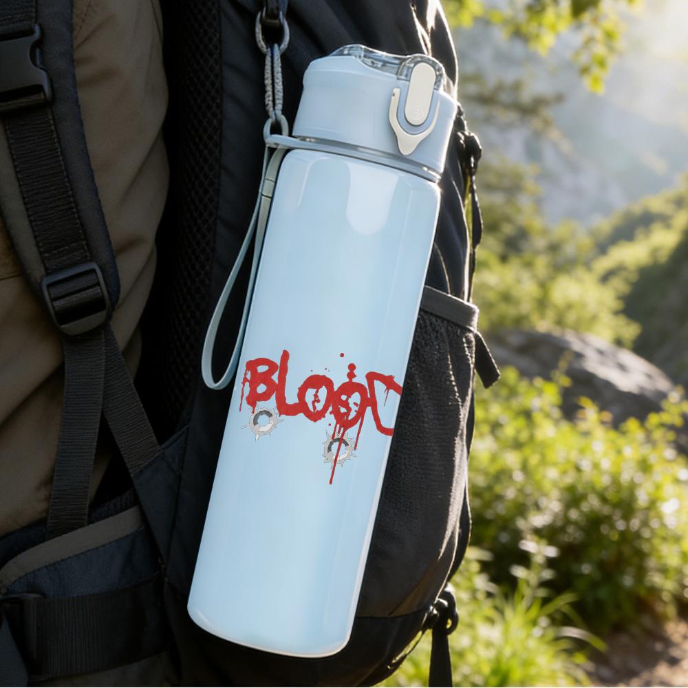1PC Bloodscream red band text print 750ml colorful plastic sports water bottle leakproof pop up lid with straw for outdoor work home use