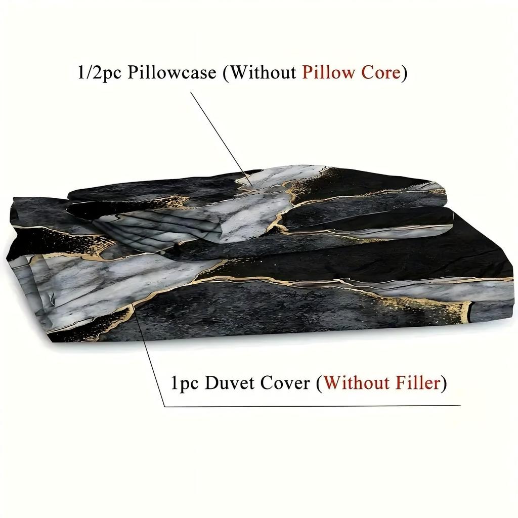 Black Gold Marble Pattern 3D Printed Duvet Cover Set Fashion Art Luxury Quilt Cover Set Soft Comfortable Bedding Set Pillowcases