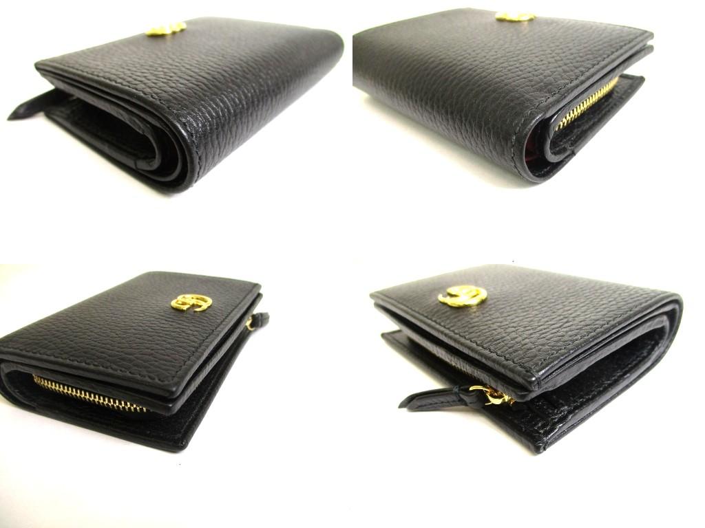 Authentic GUCCI Double G Black Red Leather Bifold Wallet Compact Wallet #b089  Open box