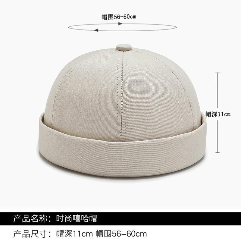Hip-hop hats for men and women, breathable fashion cotton yuppie landlord solid color street beanless melon fur hat