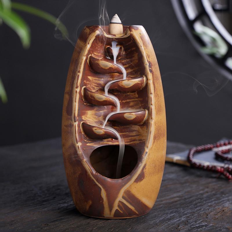 Waterfall Ceramic Backflow Smoke Incense Burner Censer Holder Home Gift Decor