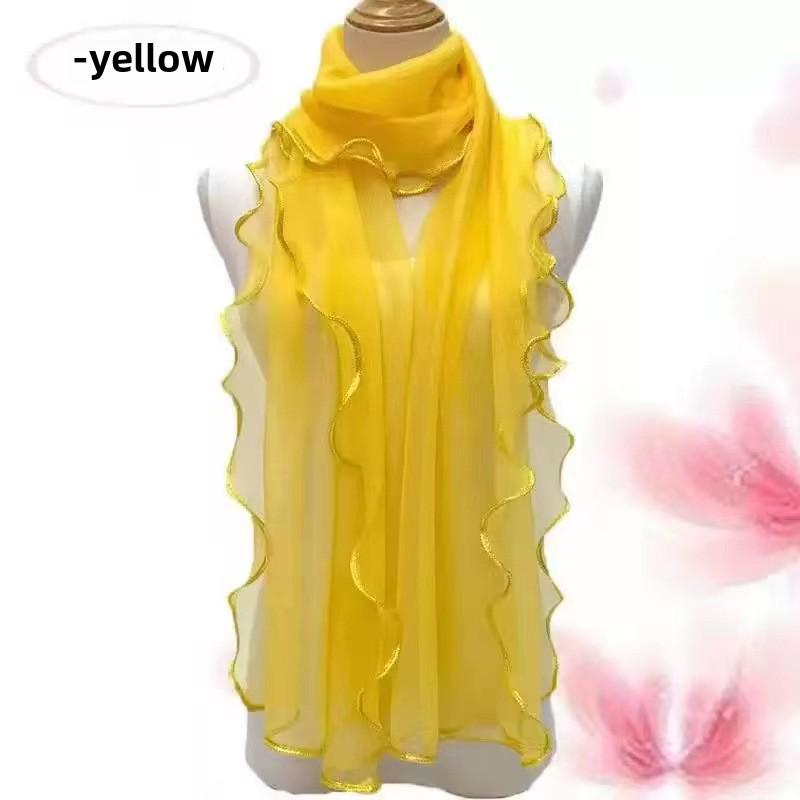 Gold Silk Ruffled Scarf: Elastic, Warm, and Curled for Dance or Daily Wear