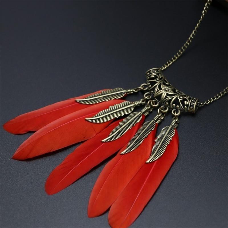 

1PC Sweater Retro Leaf Necklace Long Sweater Chain European and American Feather Female Necklace червоний