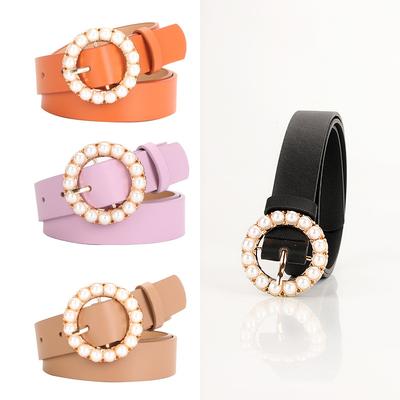 Elegant Intellectual Women's Belt Newly Launched and New Fashionable Round Pearl Pin Buckle Highlights The Noble Belt