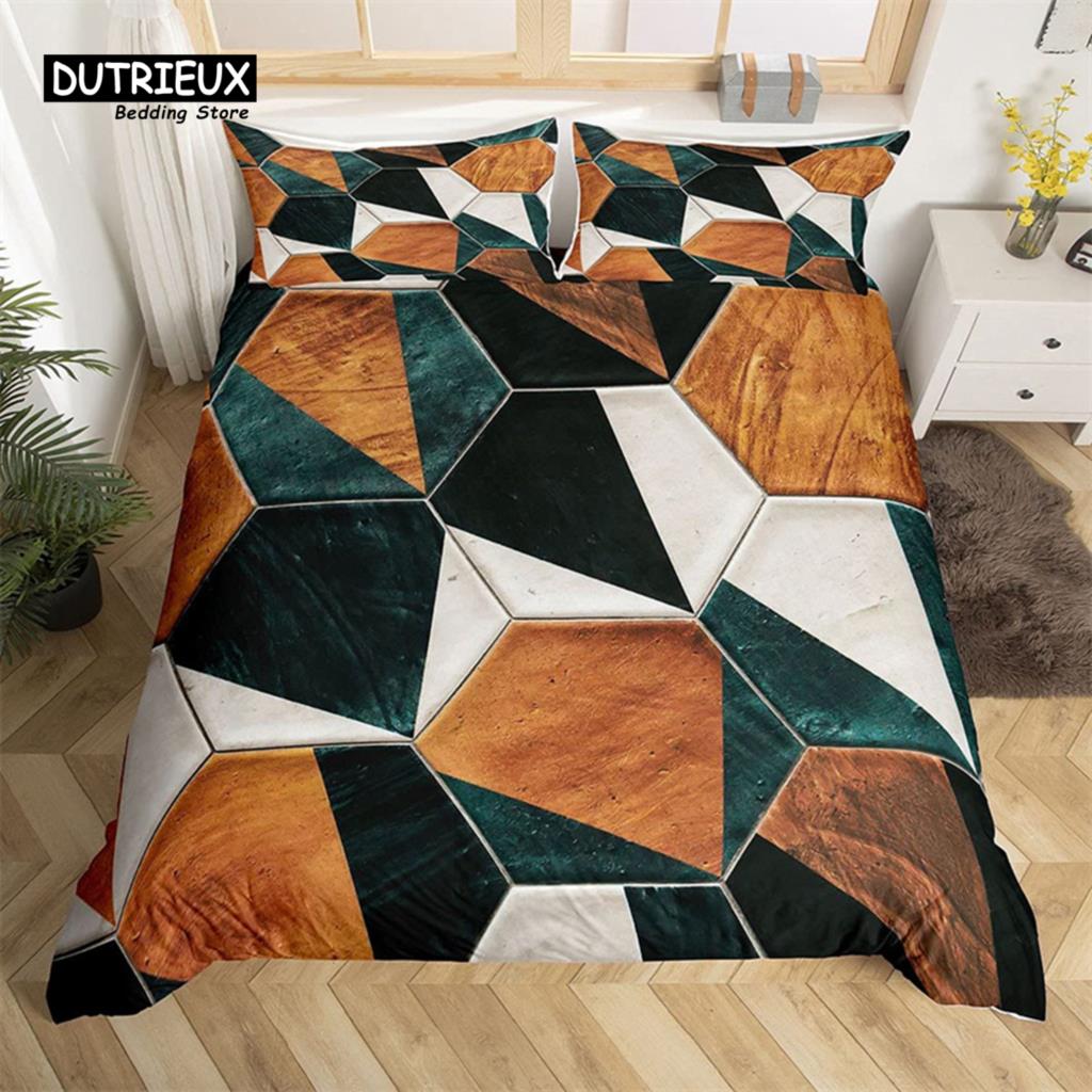 Marble Duvet Cover Set Microfiber Geometric Hexagone Quilt Cover Honeycomb Bedding Set Single King Queen For Kids Teens Adults