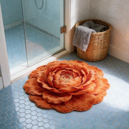 3D Blume Bereichsteppich Optische Illusion Blumenmuster Samtteppich Rutschfeste Plüschbodenmatte für Wohnzimmer Schlafzimmer Kinderzimmer Eingangsbereich