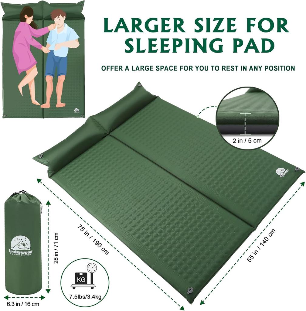 Camping Inflatable Mattress Sleeping Pad With Pillows Ultralight Air Mat Waterproof 5cm Thicken Self Inflating Sleeping Mat