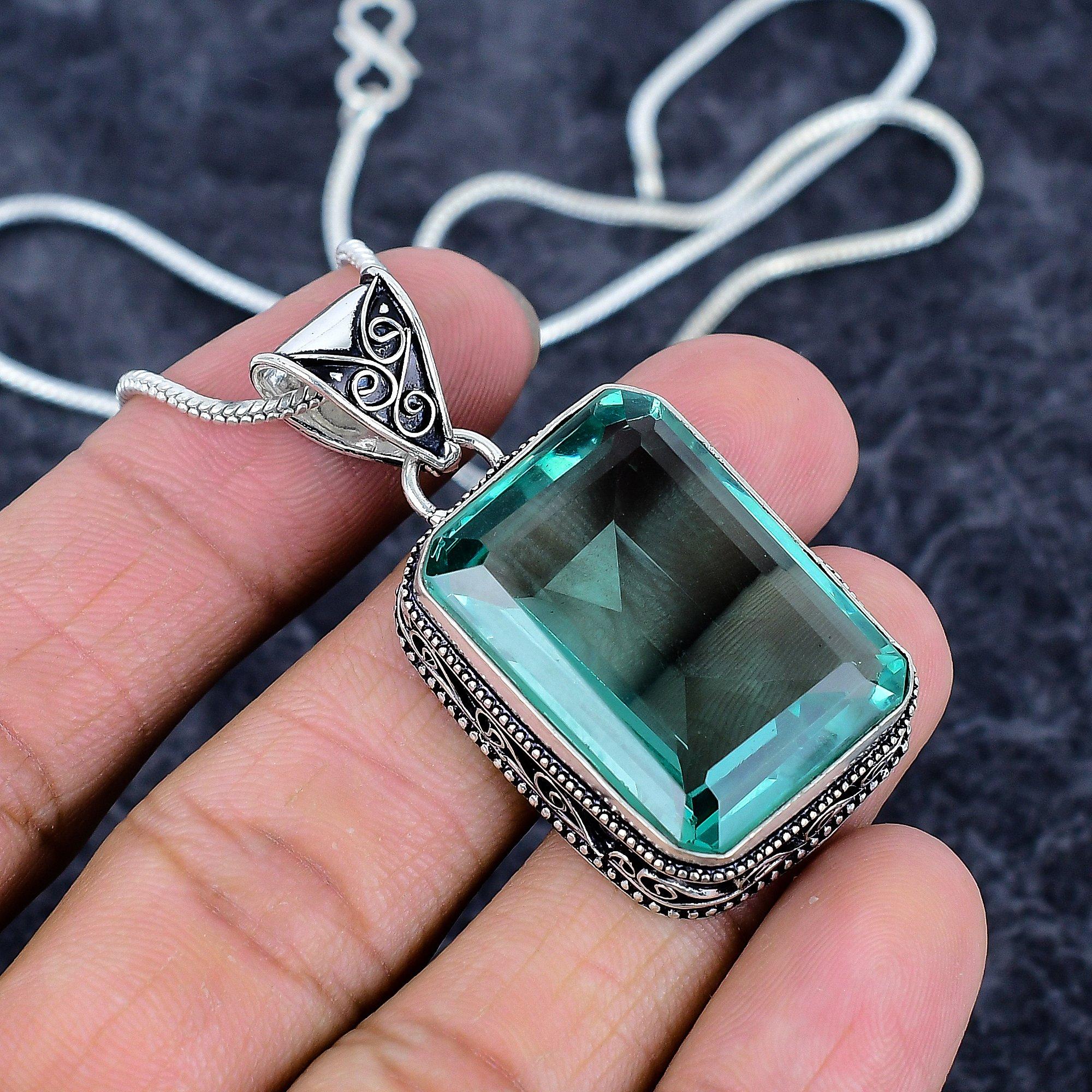 

Green Amethyst Gemstone Handmade 925 Sterling Silver Jewelry Pendant 1.89 M-3205