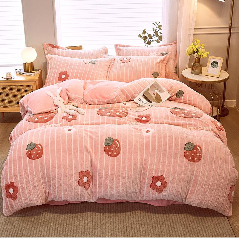 3Pcs Duvet Cover Set,1Pc Heart Print Thicken Winter Warm Duvet Cover with 2Pcs Pillowcases for Double Bed Funda Nordica Cama
