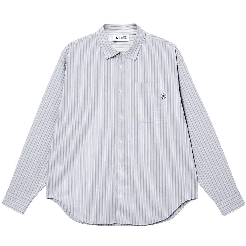 JACK&JONES Men's Striped Long Sleeve Turn-Down Collar Shirt