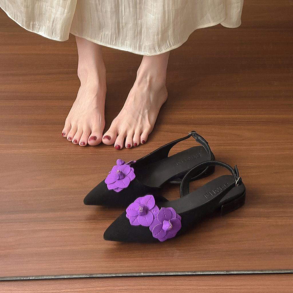 Beautiful flower pointed head bag head back strap sandals female summer new fairy style with skirt thick high heel single shoes