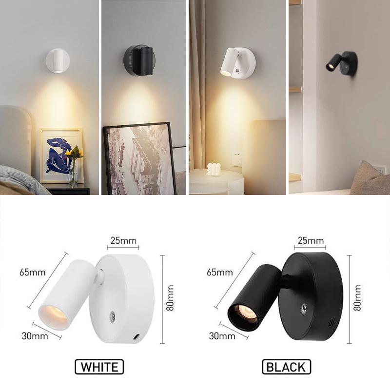 LED Wall Lamp USB Rechargeable 2000mAh Dimmable Spot Light Wireless Magnetic Night Light Alloy Bedside Photo Wall Painting Light