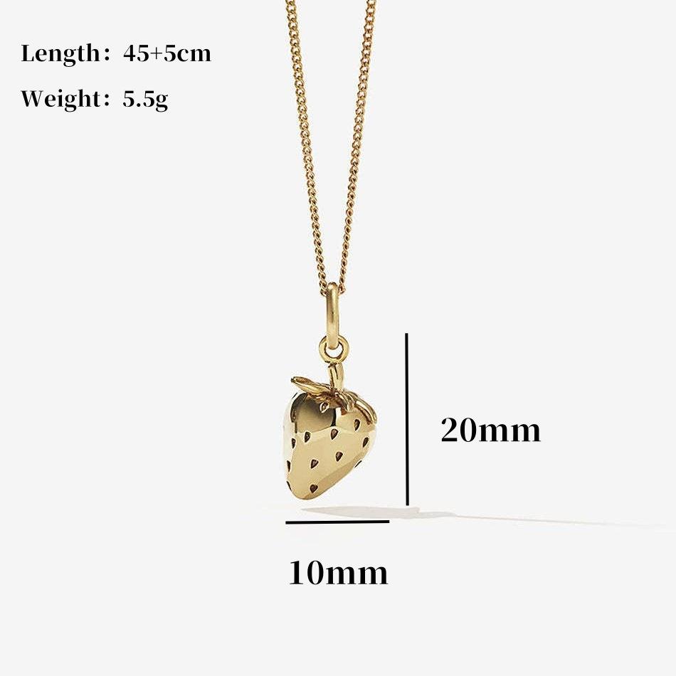 Women's Jewelry Straps Sweet Little Golden Strawberry Pendant Necklace Earrings Set Gift for Girlfriend