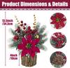 2 Pack Mini Christmas Tree with Red Poinsettia, Berries & Pine Cones - Artificial Potted Tabletop Decor for Home, Fireplace, Man