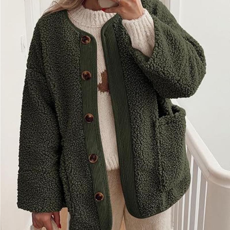 Women's Warm Winter Coats Casual Long Sleeve Button Up Fuzzy Sherpa Fleece Jackets Outerwear