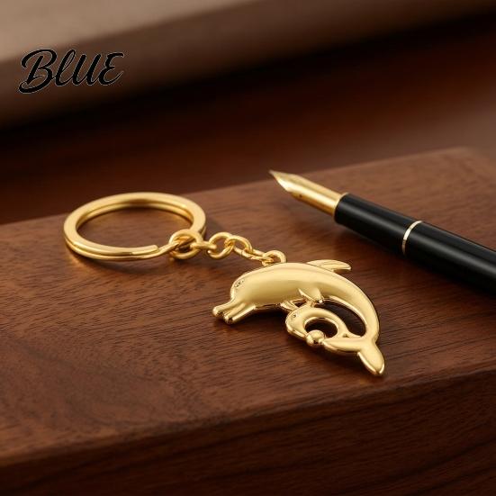 Zinc Alloy Car Key Ring Double Dolphin Keyhcain Sea Animal Pendant Backpack Handbag Purse Charm Decoration Lightweight