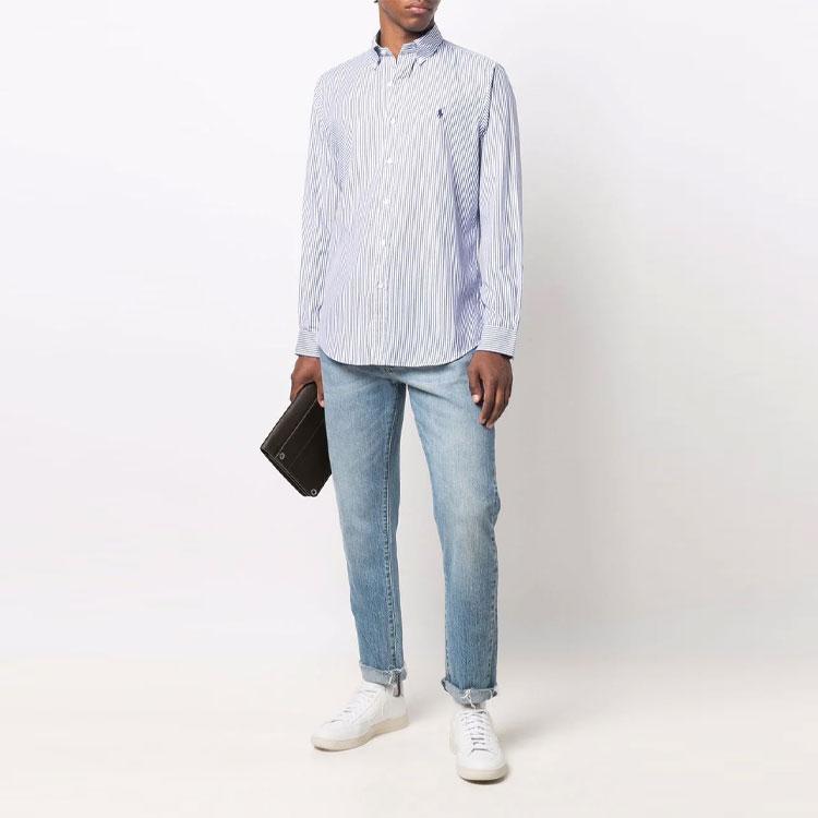 Polo Ralph Lauren FW21 Logo Embroidered Striped Shirt Men shirts Blue 710815634001-001