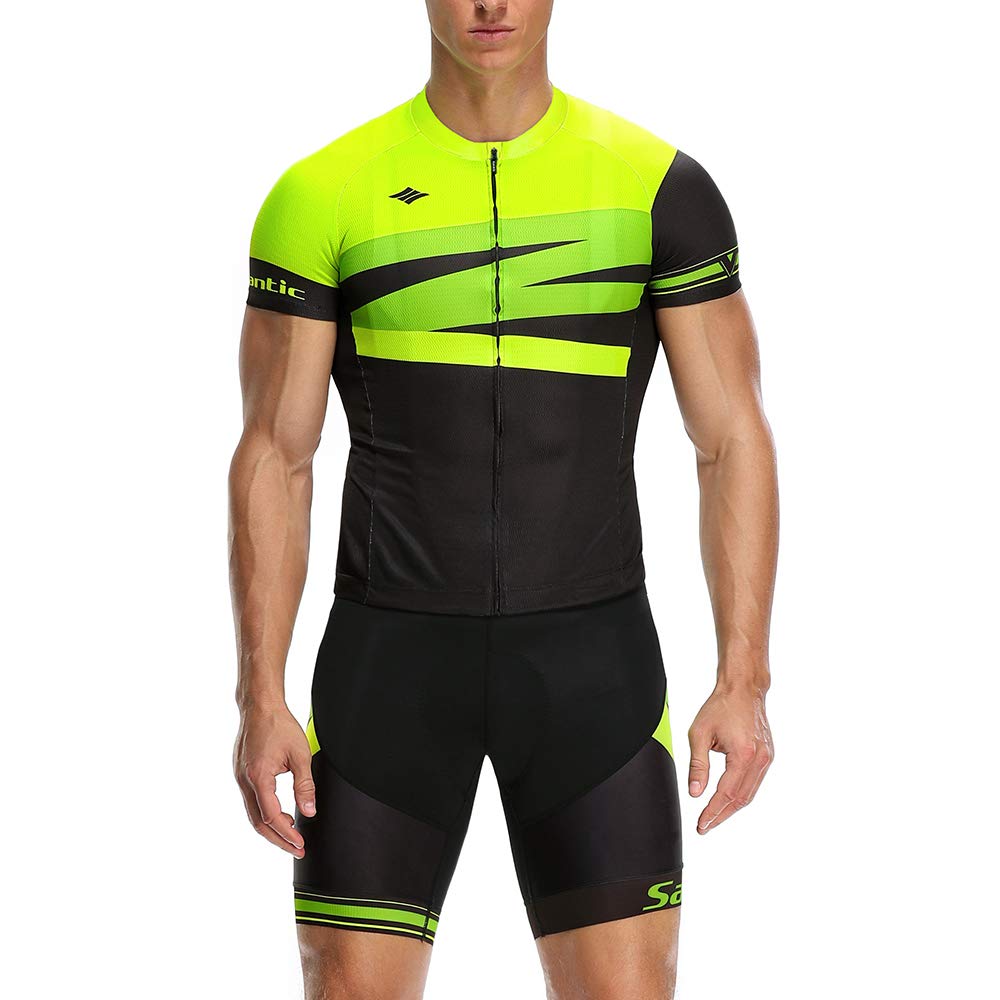Santic Men's Cycling Jersey and Pants Set, Short Sleeve, Road Bike Wear, Green, Size XL