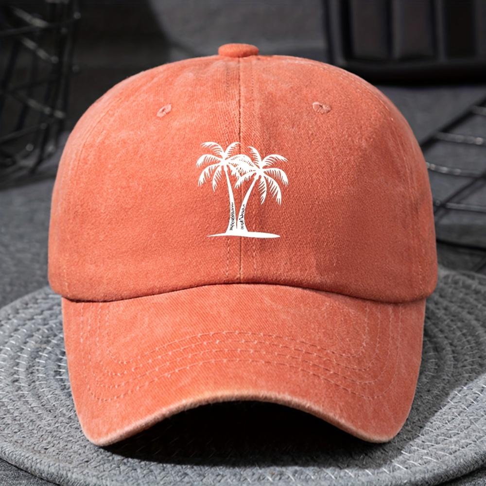 A Unisex Lightweight Fashionable Baseball Cap with a Coconut Tree Print Suitable for Boys and Girls in a Vintage Washed Style