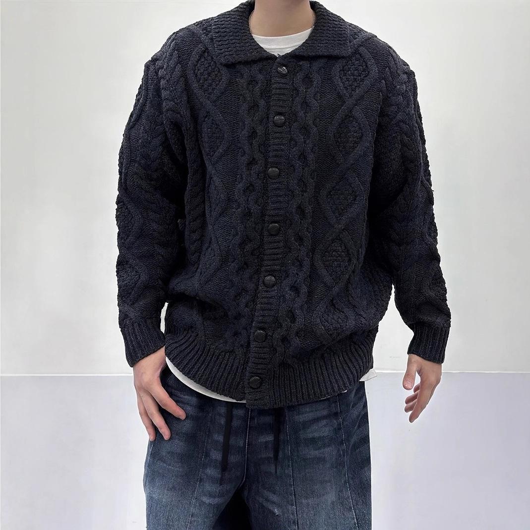 

Spring & Autumn Unisex Cable Knit Cardigan: Solid Color, Loose-Fit 2XL чорний