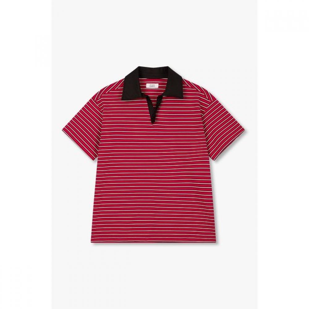 

STudio Tomboy ShorT Sleeve T shirT shirT Collar paTch sTripe 9106222223 Red/OS