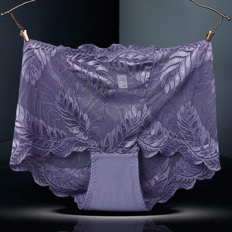 Plus Size Female Summer Hollow Lace Sexy Without Mark To Close Abdomen High Waist Triangle Briefs