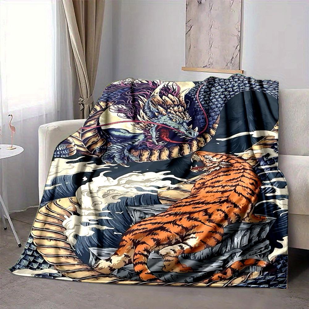 1pc Dragon Tiger Print Blanket - Perfect Gift for Birthdays, Christmas & Halloween- Soft, Warm & Versatile yy250909090