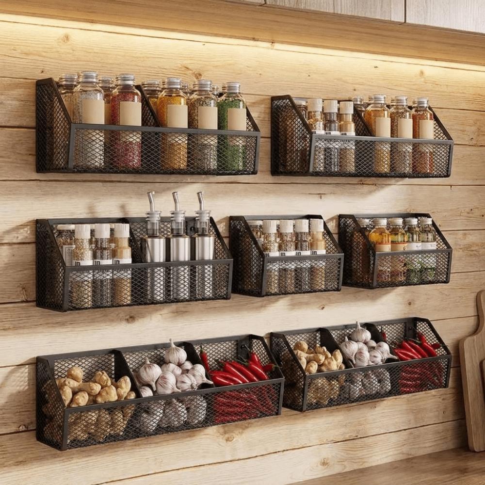Wall Mounted Vegetable Fruit Storage Rack Large Capacity Garlic Ginger Hanging Basket  Bathroom