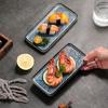 Japanese Style Ceramic Rectangular Sushi Plate, Sea Wave Pattern, Set of 2