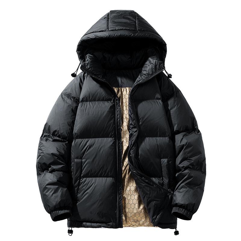 

Winter new men s Korean version black gold solid color graphene heating hooded white goose down jacket trendy couple jacket M