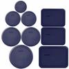 Pyrex Bundle - 9 Items: (1) 7402-PC, (2) 7201-PC, (2) 7200-PC, (1) 7210-PC, (2) 7211-PC Blue Lids Made In the USA