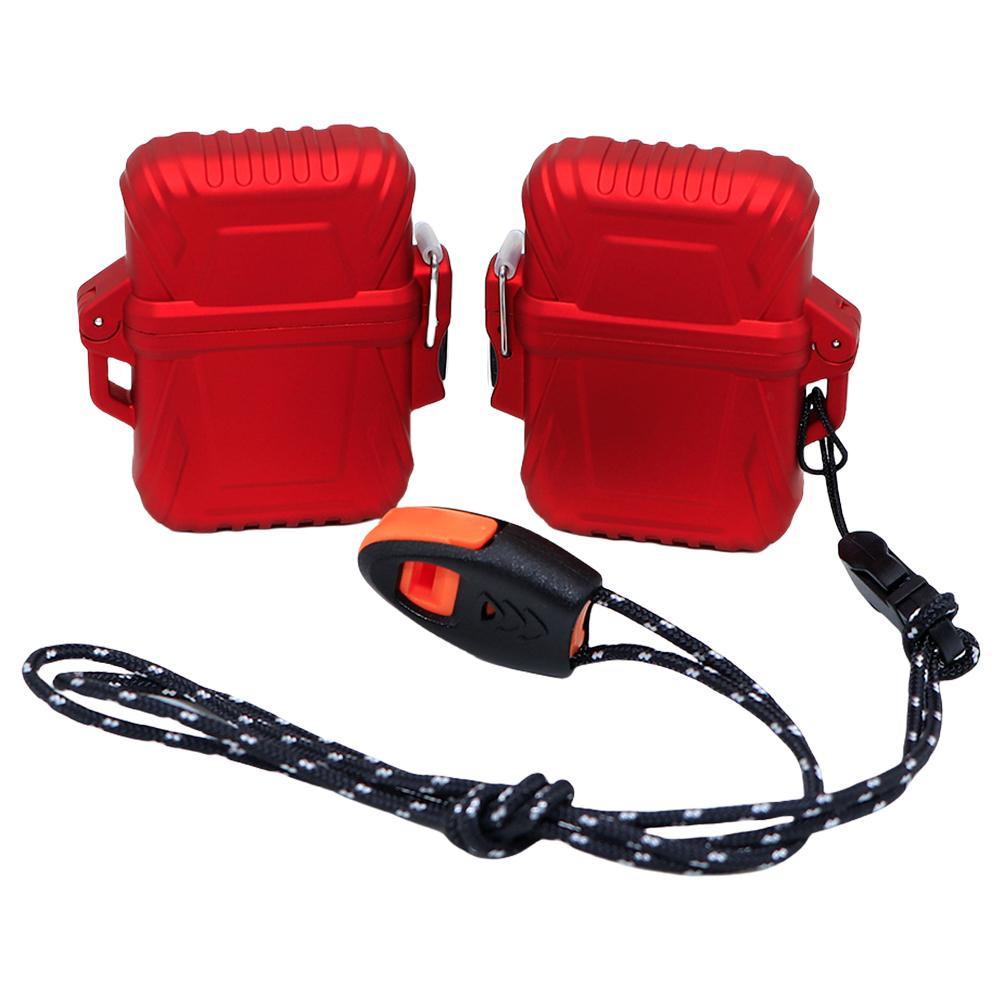 

2Pcs Lighter Case Lighter Holder Sleeve IP56 Waterproof Plastic Firestarter Case with Whistle Lanyard Multi-Function for Men червоний