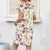 Women's Casual Fashion Sexy V-Neck Cap Sleeves Pocket Floral Dress