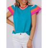 Women's Clothing Summer Round Neck Knitted Tops Clashing Sweet Short-sleeved Women's Jumper