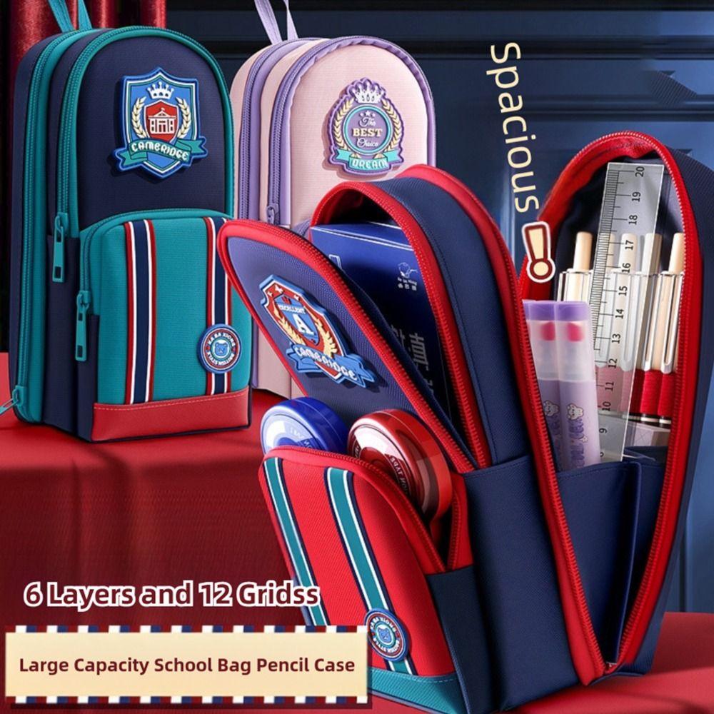 Six Layers Twelve Pockets Pencil Case Backpack Shape Stationery Organizer Pen Box  Students