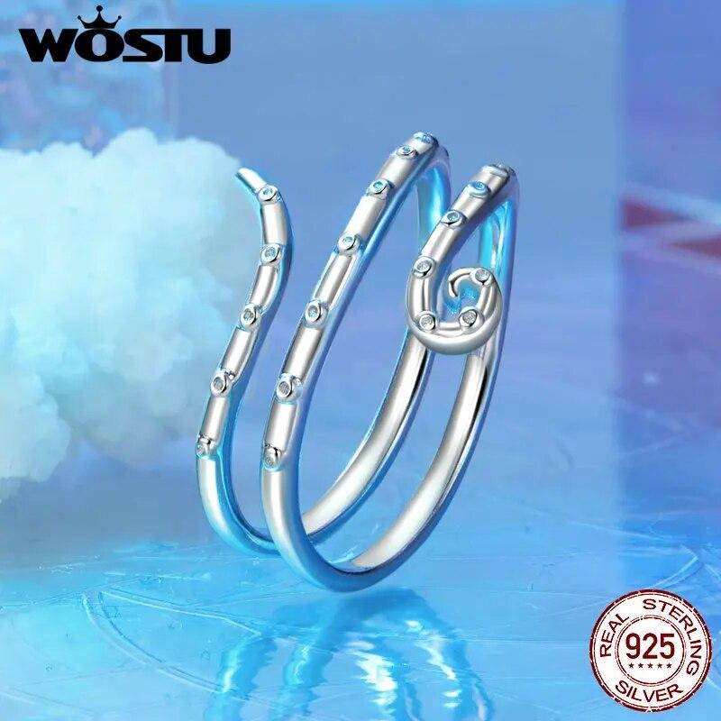 WOSTU 925 Sterling Silver Octopus Ring Plated White Gold Adjustable Ring For Women Ocean Dating Daily Parties Fine Jewelry Gifts
