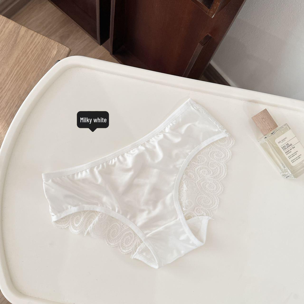 

Трусики-стринги из сатина и ледяного шелка с бантиком и треугольным вырезом - Женский горячий стиль 2025 L (100-120 jin) белый