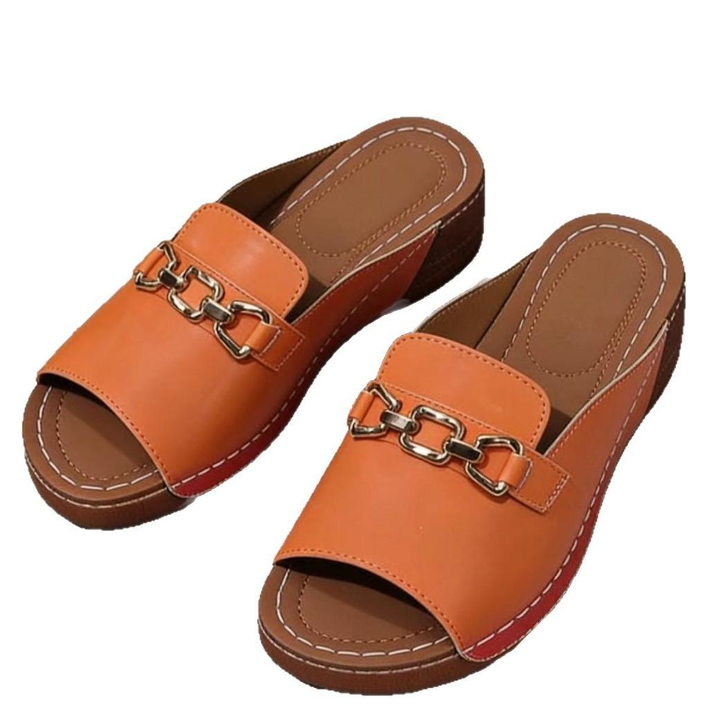 2025 Summer Plus Size Women's Wedge Platform Sandals: European & American Casual One-Strap Thick-Soled Beach Slippers