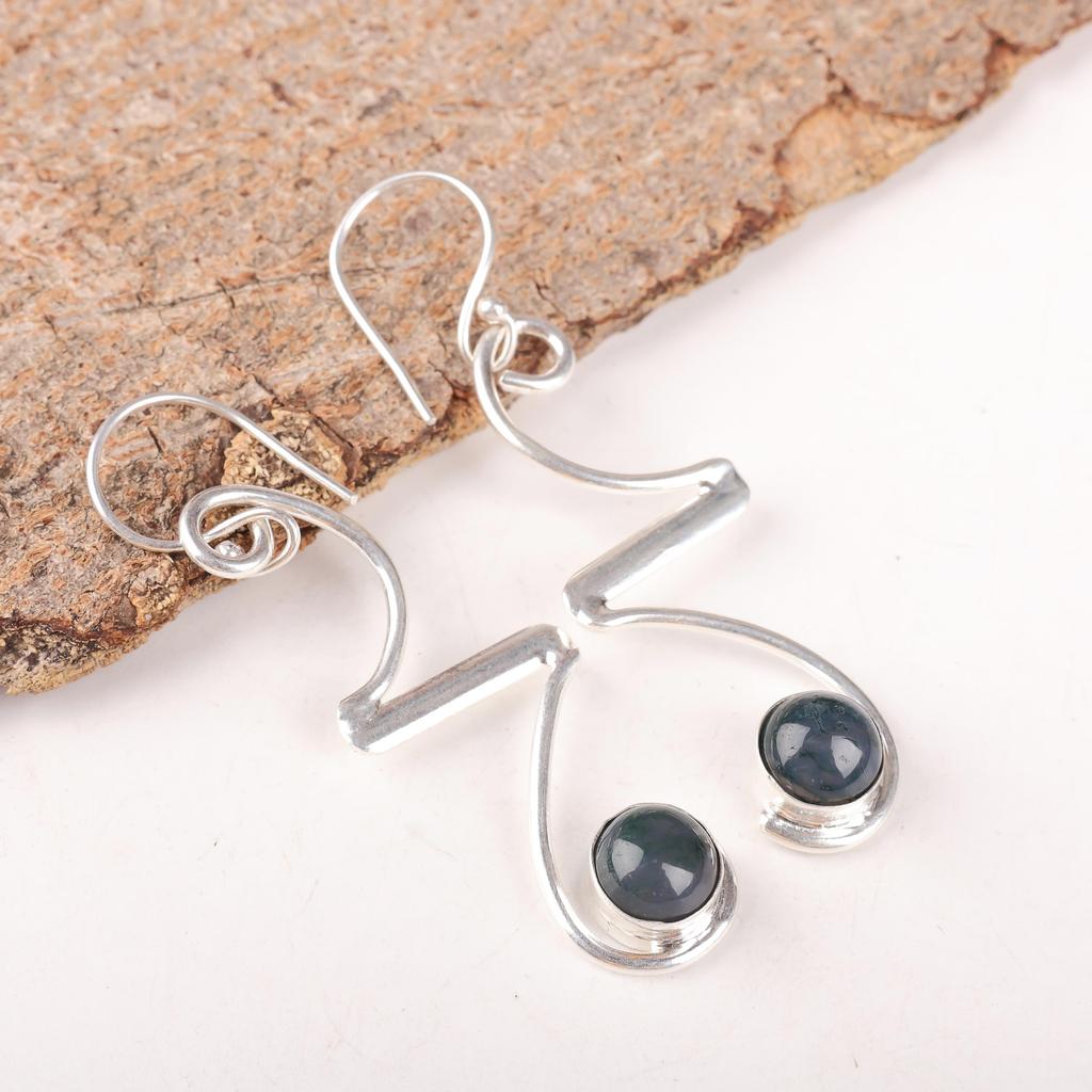 Moss Agate Gemstone Jewelry, 925 Solid Sterling Silver Earrings, Handmade Gorgeous Silver Earrings For Thanksgiving Gift