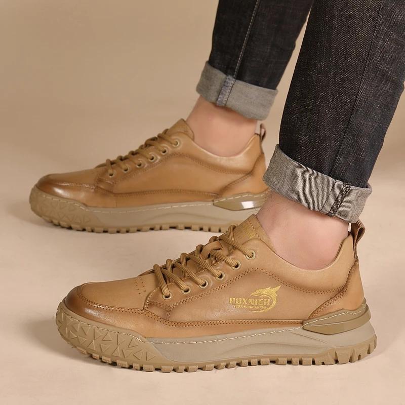 Genuine Leather Men's Shoes Fashion Designer Italian Casual Shoes Comfy Leather Sneakers All-Match Sport Shoes Tennis Masculino