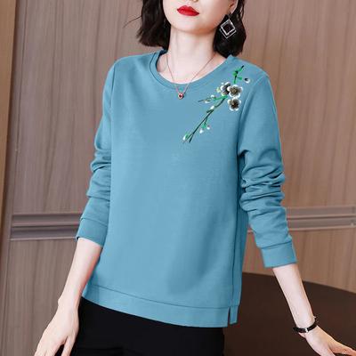 Autumn/Winter New Round Collar Sweater Women's Middle Age Loose Large Pullover Top Mom Long Sleeve Bottoming Coat