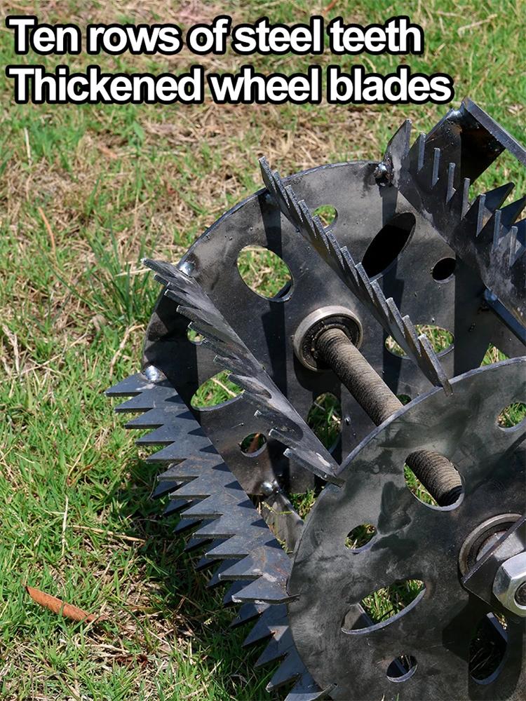 Ruční motyčka s kolečky na pletí z manganové oceli, plečka se zuby pily, zemědělská kypřicí plečka, bez rukojeti