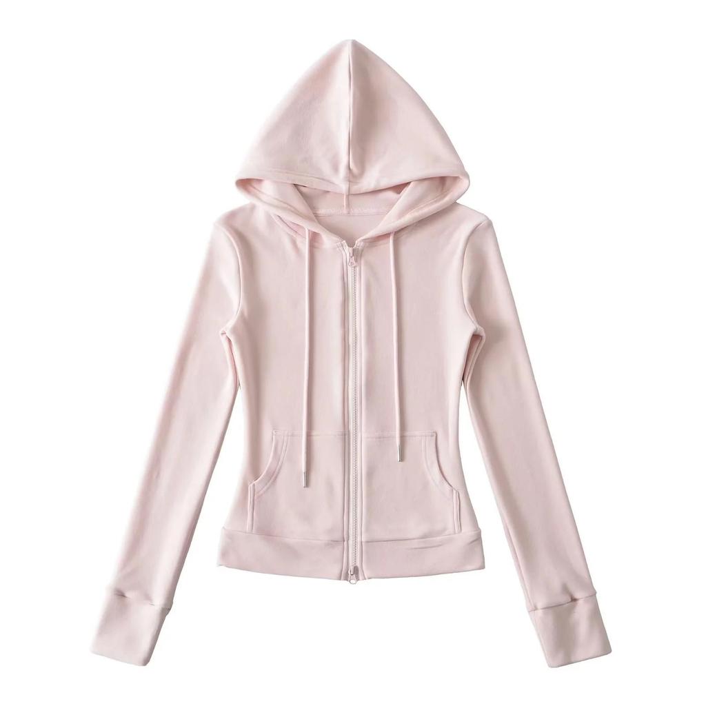 Women's American-Style Slim Fit Thermal Fleece Hoodie with Double Zippers & Large Pockets for Autumn/Winter Yoga