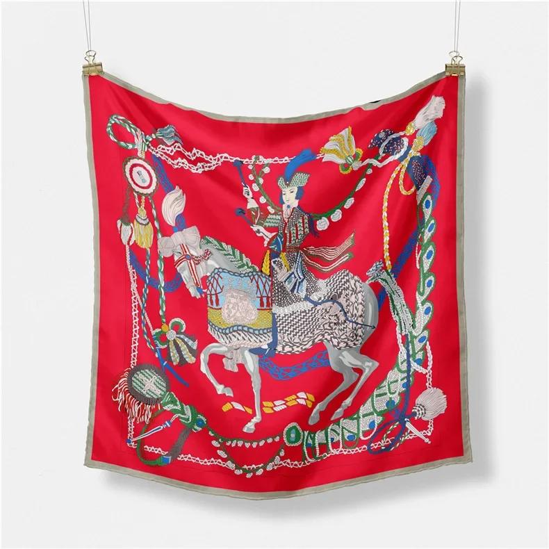 Luxury Horse Print Silk Square Scarf Women Spring Neck Tie Shawl Wraps Female Hair Hand Wrist Headkercheif Hijab Bandana