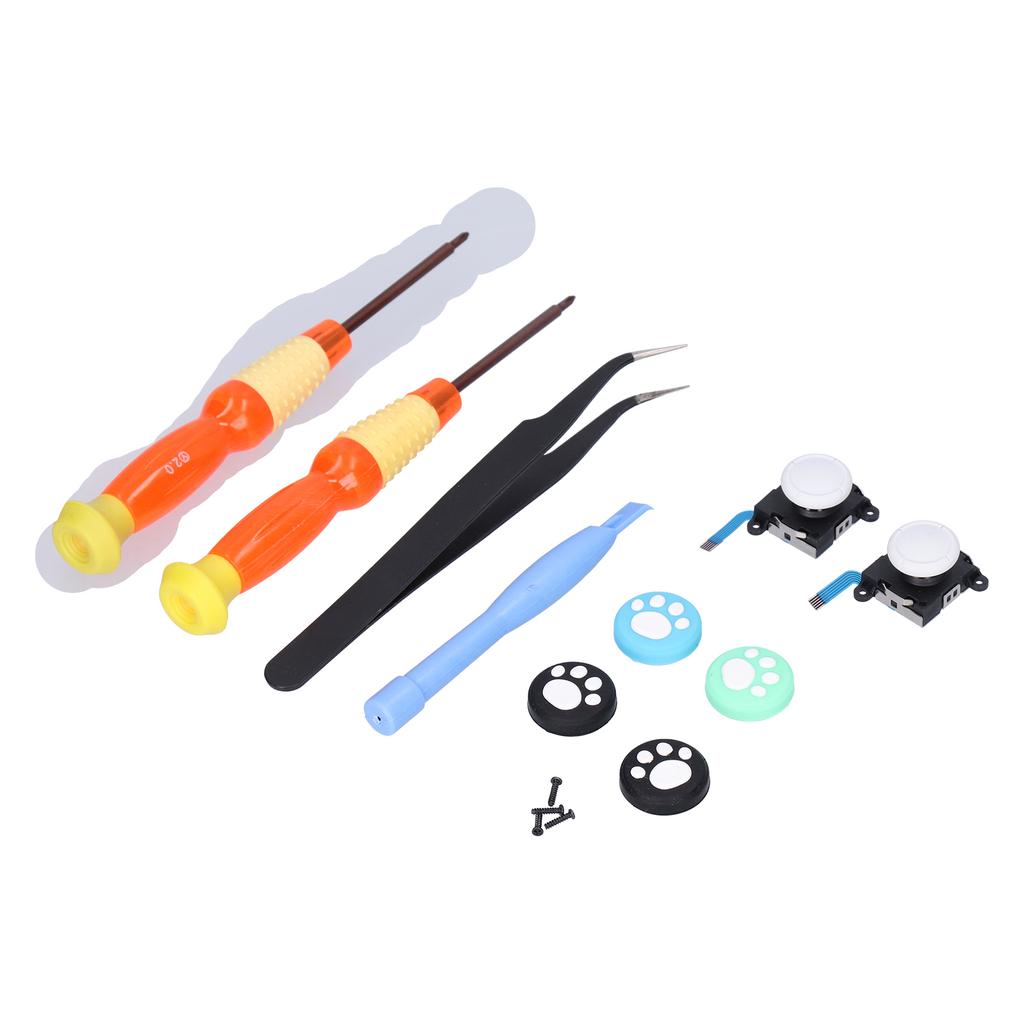 Joystick Replacement Tool Console Repair Kit with 3D Analog Joystick Screwdrivers Tweezers for NSwitch Controller(White