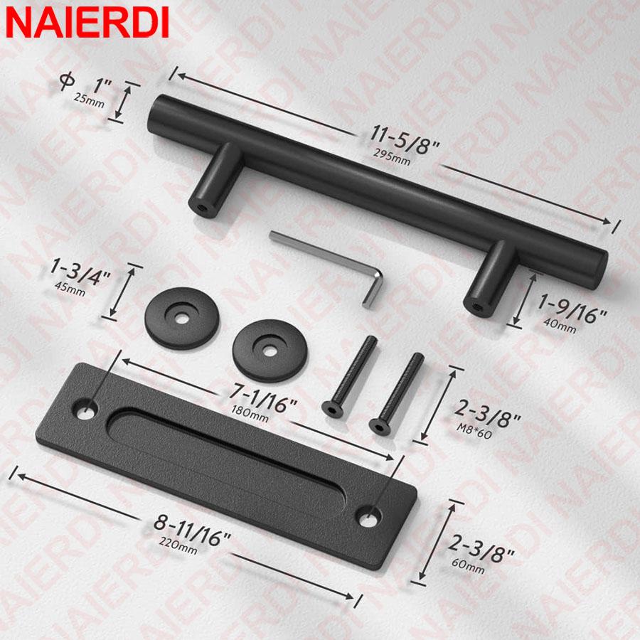 

NAIERDI 12 Sliding Barn Door Handle Stainless Steel Heavy Duty Double Sided Pull and Flush Wood Door Handles Set Door Hardware