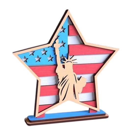 

4 июля Настольная вывеска в форме звезды Деревянное украшение Патриотический стол A