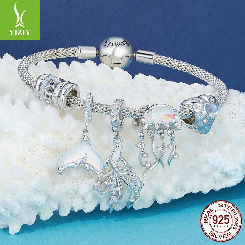 Dream Ocean Series Jellyfish Fishtail Diy Pendant, Niche S925 Silver Beaded Jewelry Accessories