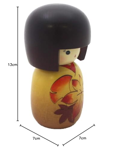 Original Kokeshi Doll, Flower Calendar (Autumn Leaves) (Prime Minister's Award Winner, Made by Masae Fujikawa), Made in Japan